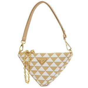 Prada Symbole Embroidered jacquard enameled Tan Bag triangle logo